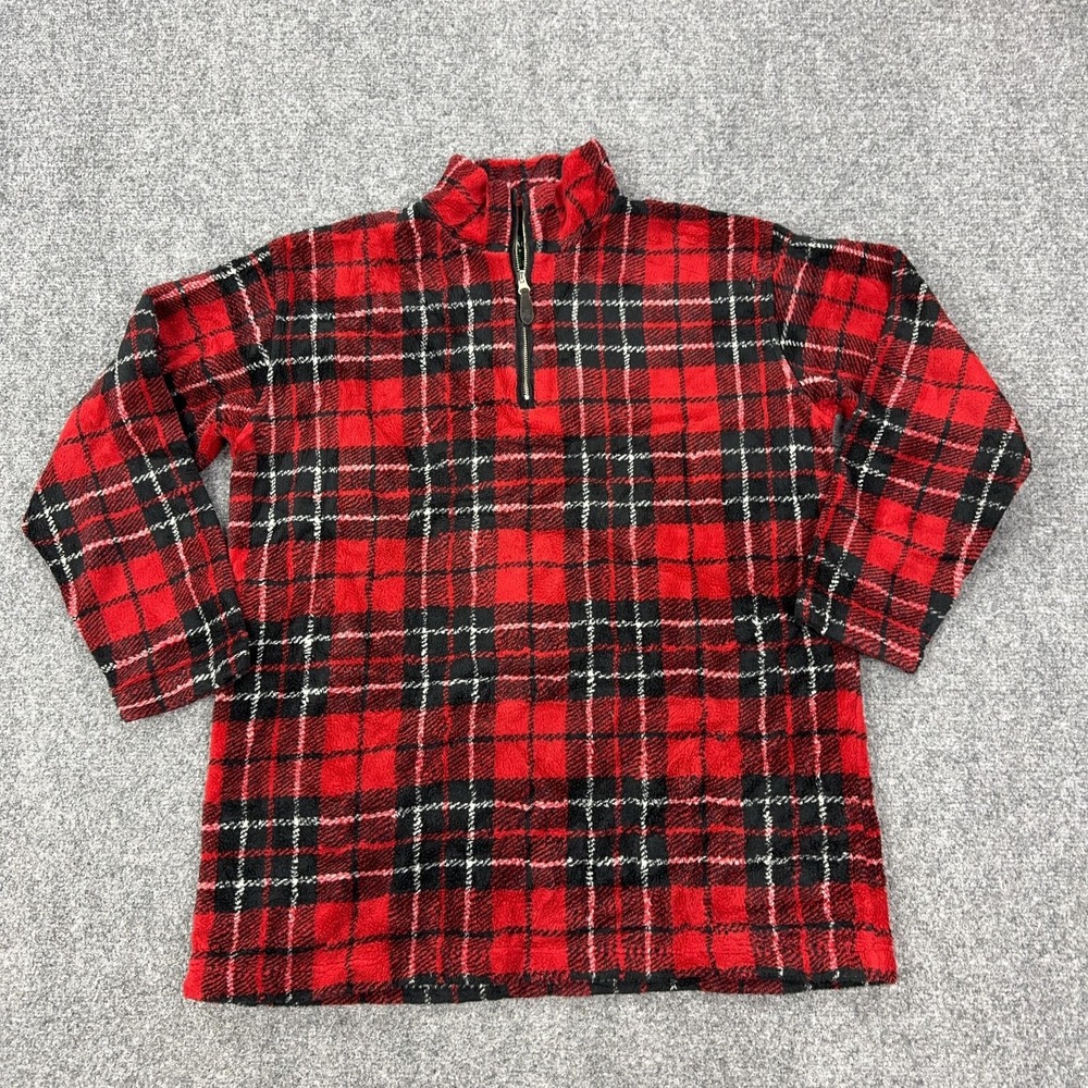 Lauren Ralph Lauren Sweater Womens Small Red Plaid 1/4 Zip Mock Neck Fleece